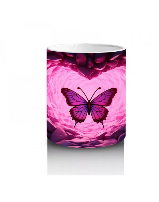 Kalpli Parıltılar Arasında Mor Kelebek - Baskılı Kahve Kupası