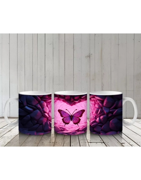 Kalpli Parıltılar Arasında Mor Kelebek - Baskılı Kahve Kupası