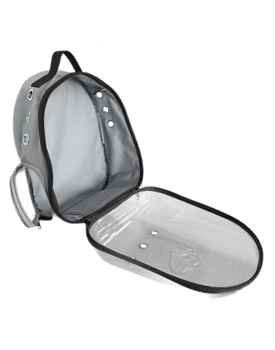 Kalpli Patili Astronot Şeffaf Taşıma Sırt Çantası Gri 24x32x42 cm