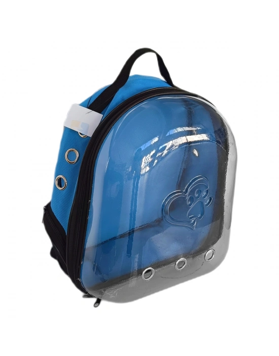 Kalpli Patili Astronot Şeffaf Taşıma Sırt Çantası Mavi 24x32x42 cm