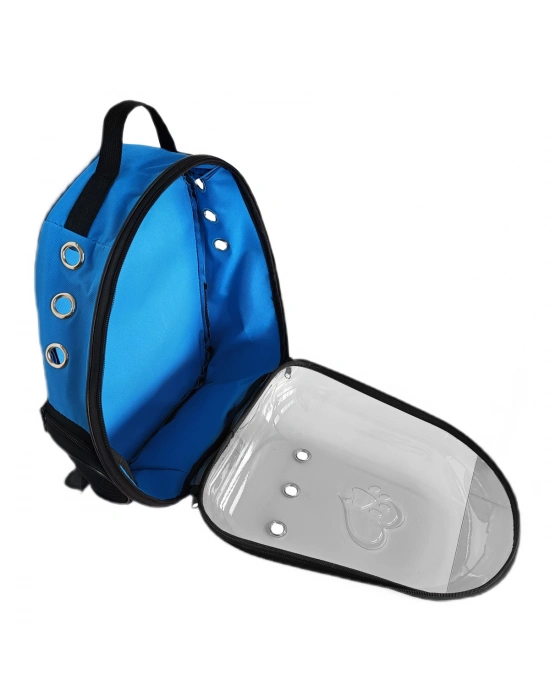 Kalpli Patili Astronot Şeffaf Taşıma Sırt Çantası Mavi 24x32x42 cm