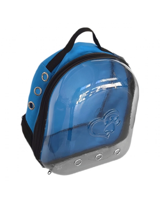 Kalpli Patili Astronot Şeffaf Taşıma Sırt Çantası Mavi 24x32x42 cm