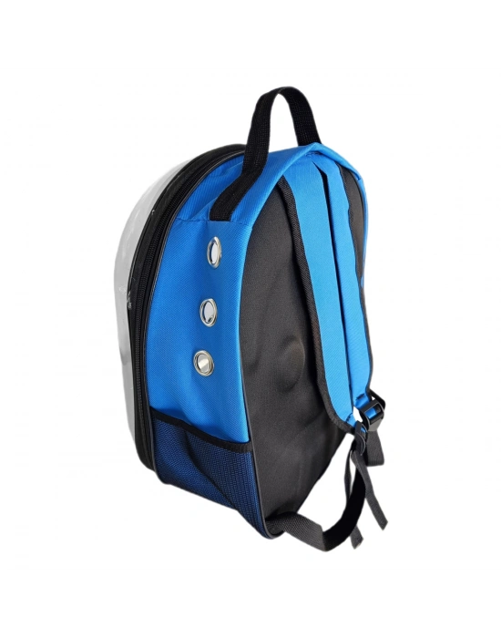 Kalpli Patili Astronot Şeffaf Taşıma Sırt Çantası Mavi 24x32x42 cm
