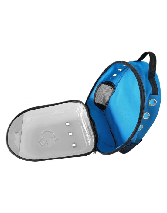 Kalpli Patili Astronot Şeffaf Taşıma Sırt Çantası Mavi 24x32x42 cm