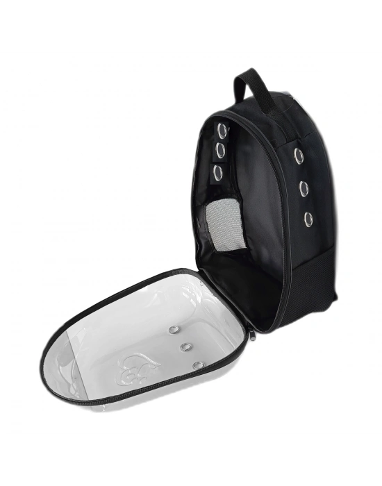Kalpli Patili Astronot Şeffaf Taşıma Sırt Çantası Siyah 24x32x42 cm