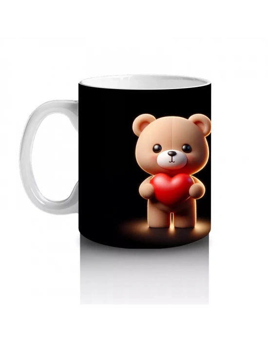 Kalpli Peluş Ayıcık Figürü – Baskılı Kahve Kupası