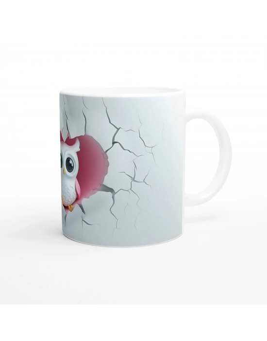 Kalpli Pembe Baykuş Figürlü Baskılı Kupa Bardak