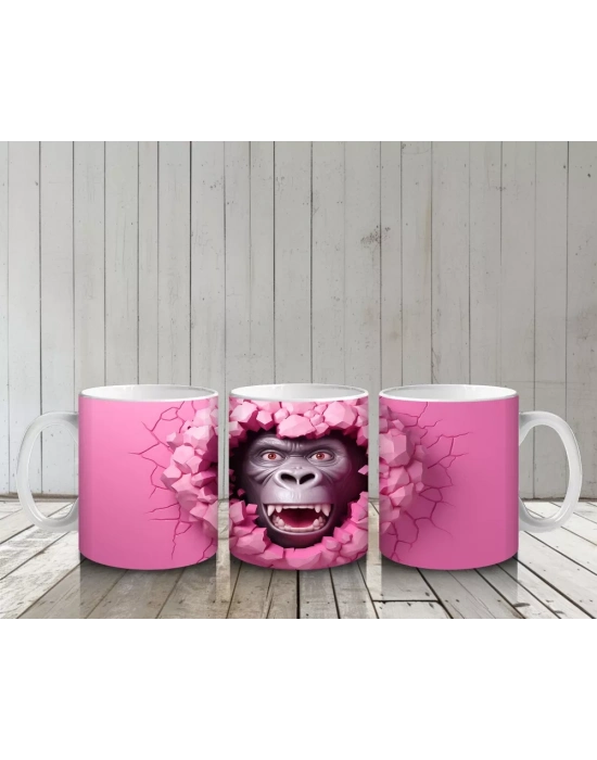 Kalpli Pembe Çatlağı Yırtan Komik Gorilla – Baskılı Kahve Kupası