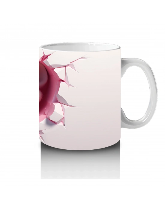 Kalpli Pembe Çatlak Duvar Arasında Aşk Teması – Baskılı Kahve Kupası