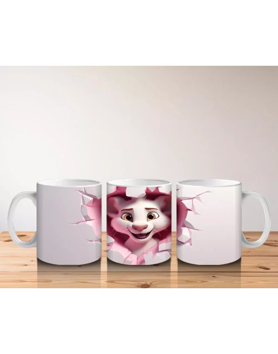 Kalpli Pembe Çatlak Duvar Arasında Aşk Teması – Baskılı Kahve Kupası