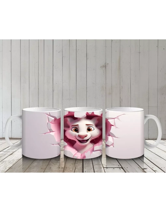 Kalpli Pembe Çatlak Duvar Arasında Aşk Teması – Baskılı Kahve Kupası