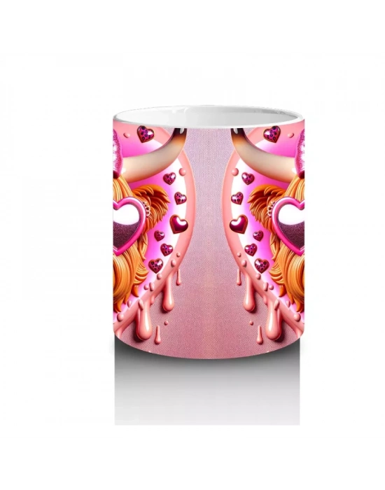 Kalpli Pembe Fon Üzerinde Neon Işıklı Boğa – Baskılı Kahve Kupası