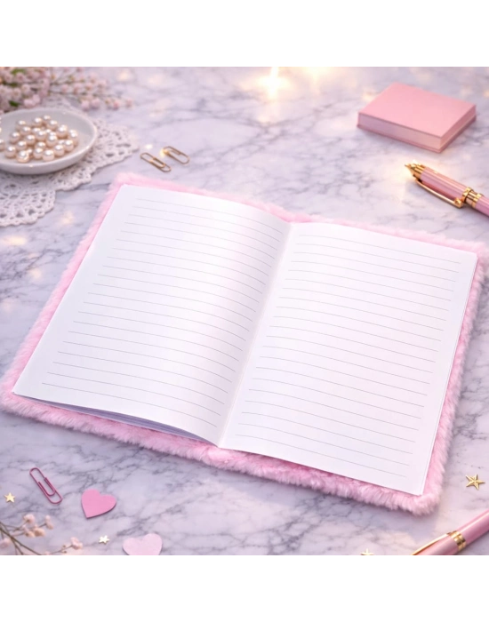 Kalpli Pembe Peluş Defter