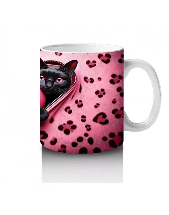 Kalpli Pembe Yastık Tutan Kedi – Baskılı Kahve Kupası