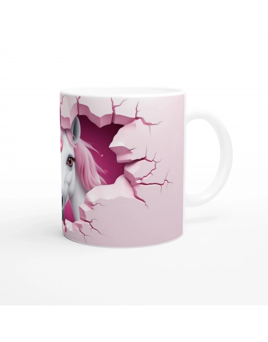 Kalpli Pembe Yeleli At Temalı Baskılı Kupa Bardak