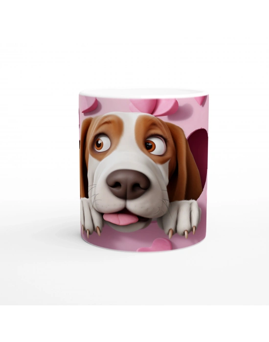 Kalpli Pembe Zeminden Bakan Sevimli Köpek Baskılı Kupa Bardak