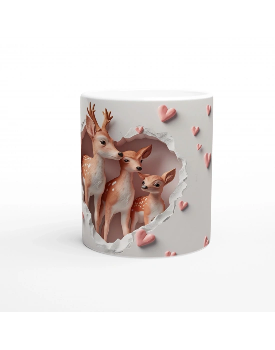 Kalpli Pencereden Bakan Geyik Ailesi Temalı Baskılı Kupa Bardak