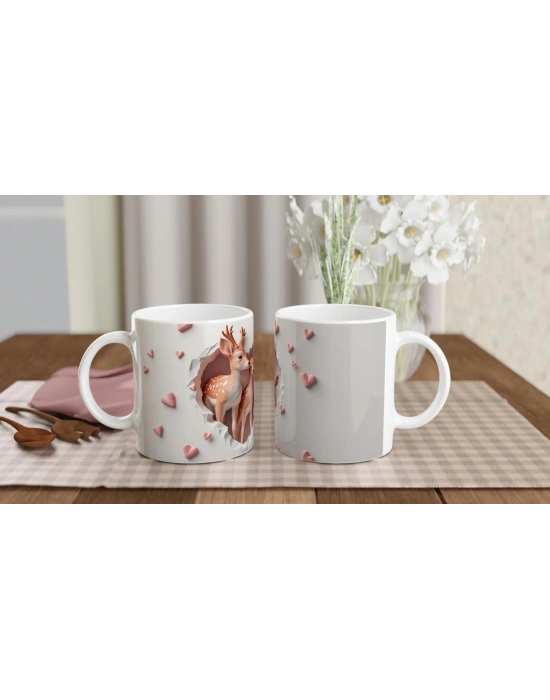 Kalpli Pencereden Bakan Geyik Ailesi Temalı Baskılı Kupa Bardak