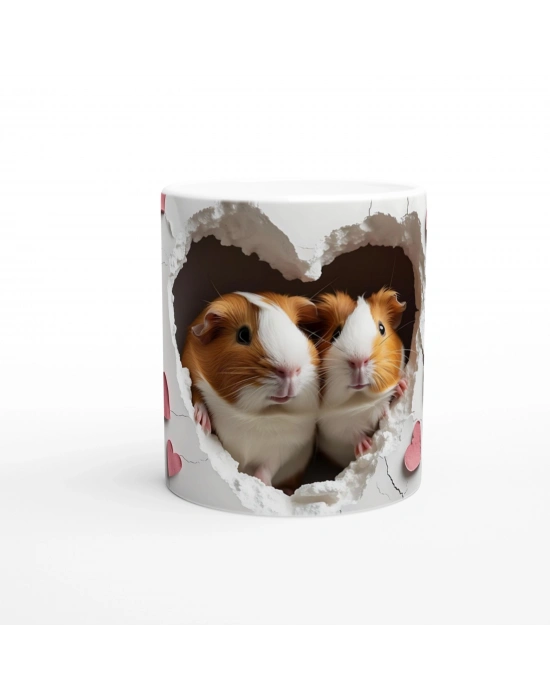 Kalpli Pencereden Bakan Kobay Çift Temalı Baskılı Kupa Bardak