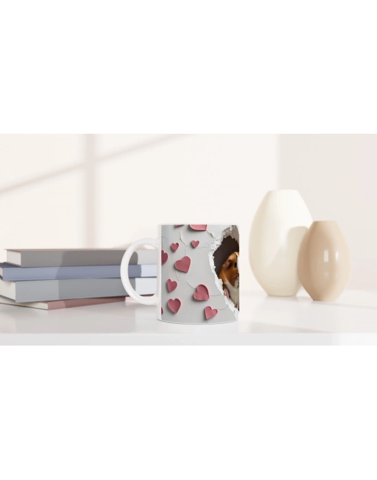 Kalpli Pencereden Bakan Kobay Çift Temalı Baskılı Kupa Bardak