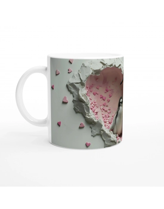 Kalpli Pencereden Bakan Penguen Ailesi Temalı Baskılı Kupa Bardak