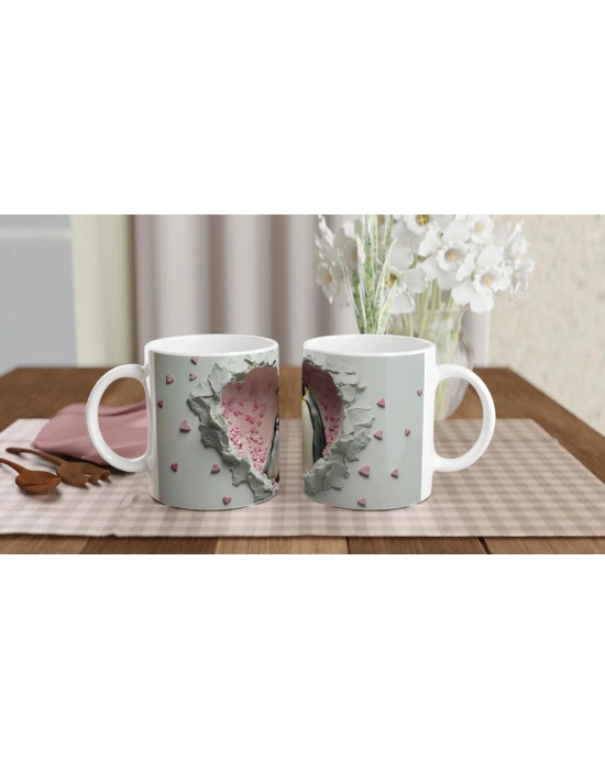 Kalpli Pencereden Bakan Penguen Ailesi Temalı Baskılı Kupa Bardak