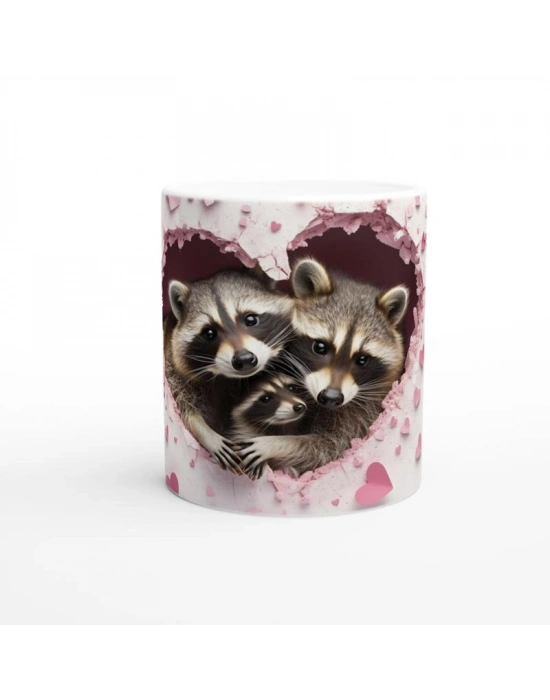 Kalpli Pencereden Bakan Rakun Ailesi Temalı Baskılı Kupa Bardak