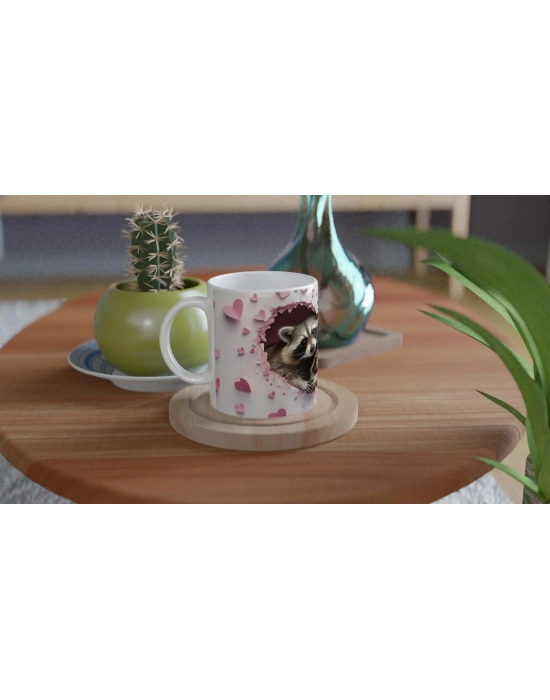 Kalpli Pencereden Bakan Rakun Ailesi Temalı Baskılı Kupa Bardak