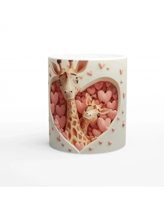 Kalpli Pencereden Bakan Zürafa Anne ve Yavrusu Temalı Baskılı Kupa Bardak