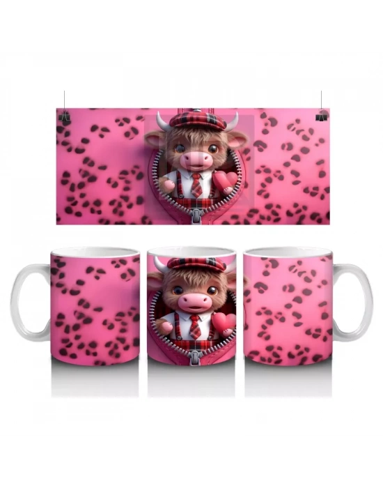 Kalpli Şapkalı Tatlı Buzağı Karakteri – Baskılı Kahve Kupası