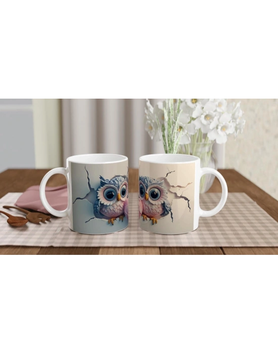 Kalpli Sevimli Baykuş Çifti Temalı Baskılı Kupa Bardak