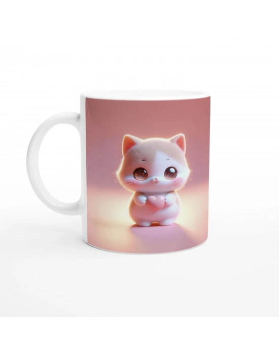 Kalpli Sevimli Kedi Figürlü Baskılı Kupa Bardak