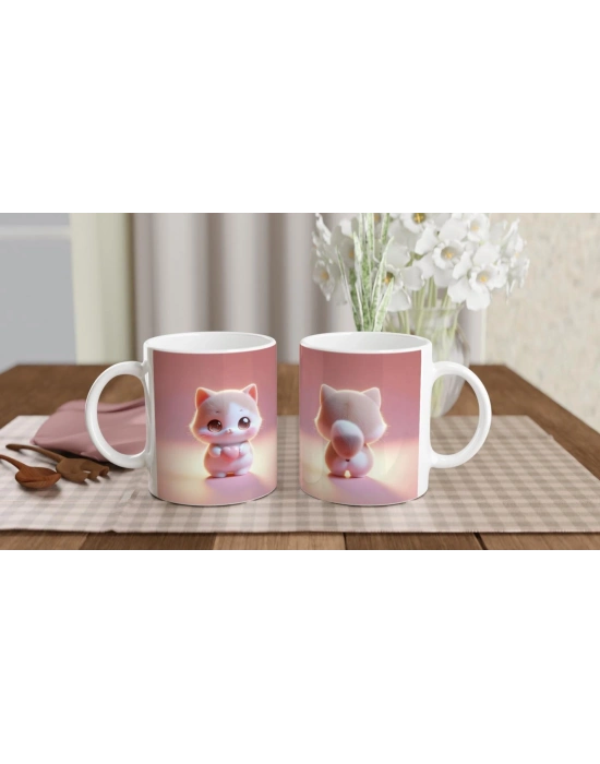 Kalpli Sevimli Kedi Figürlü Baskılı Kupa Bardak