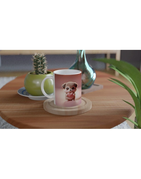 Kalpli Sevimli Köpek Figürlü Baskılı Kupa Bardak