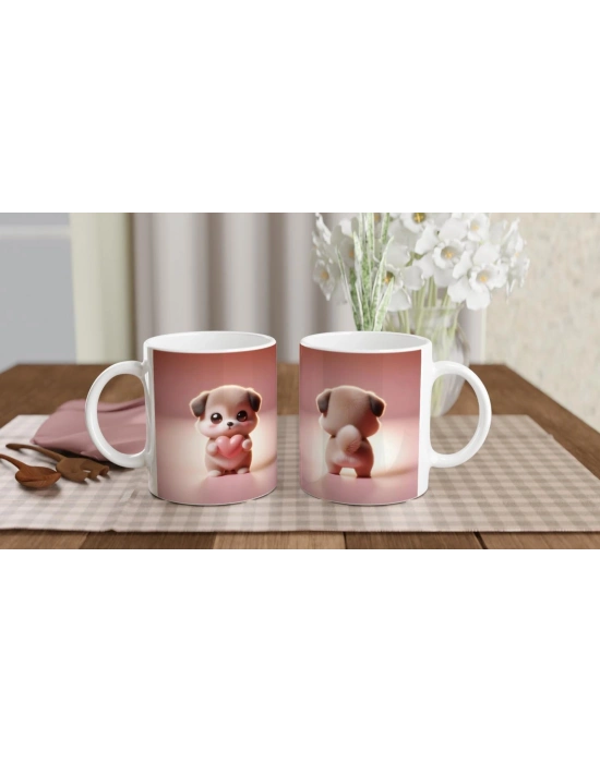 Kalpli Sevimli Köpek Figürlü Baskılı Kupa Bardak