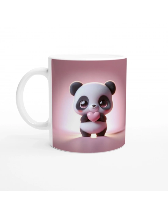 Kalpli Sevimli Panda Temalı Baskılı Kupa Bardak