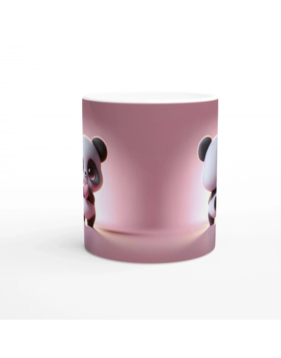 Kalpli Sevimli Panda Temalı Baskılı Kupa Bardak