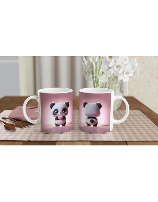 Kalpli Sevimli Panda Temalı Baskılı Kupa Bardak