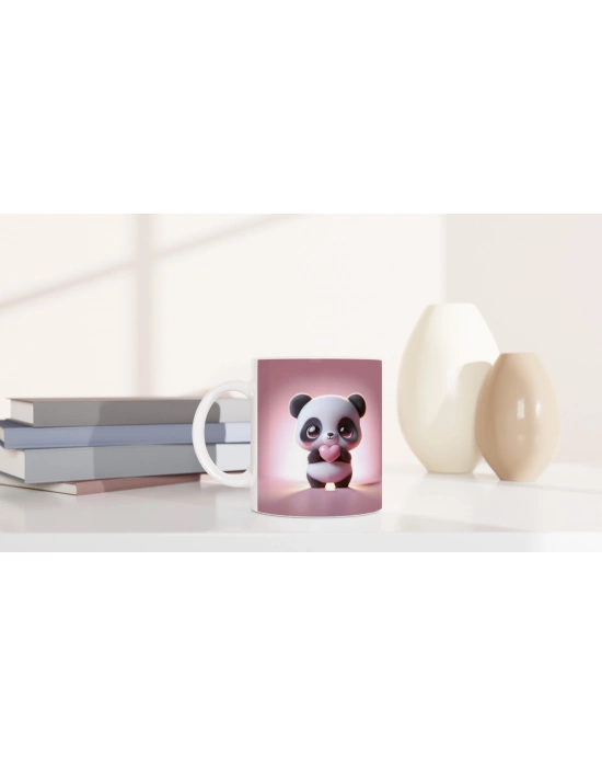 Kalpli Sevimli Panda Temalı Baskılı Kupa Bardak