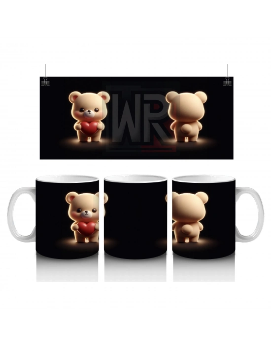 Kalpli Şortlu Sevimli Ayıcık ve Arka Görünümü – Baskılı Kahve Kupası