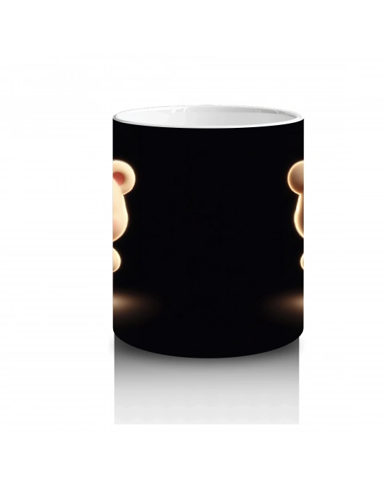 Kalpli Şortlu Sevimli Ayıcık ve Arka Görünümü – Baskılı Kahve Kupası