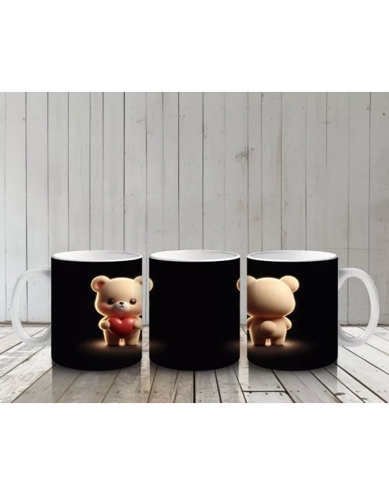 Kalpli Şortlu Sevimli Ayıcık ve Arka Görünümü – Baskılı Kahve Kupası