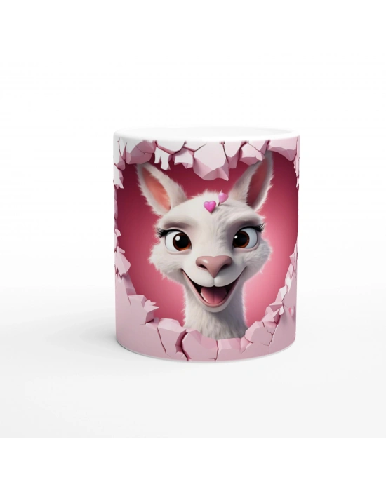 Kalpli Taçlı Neşeli Lama Temalı Baskılı Kupa Bardak