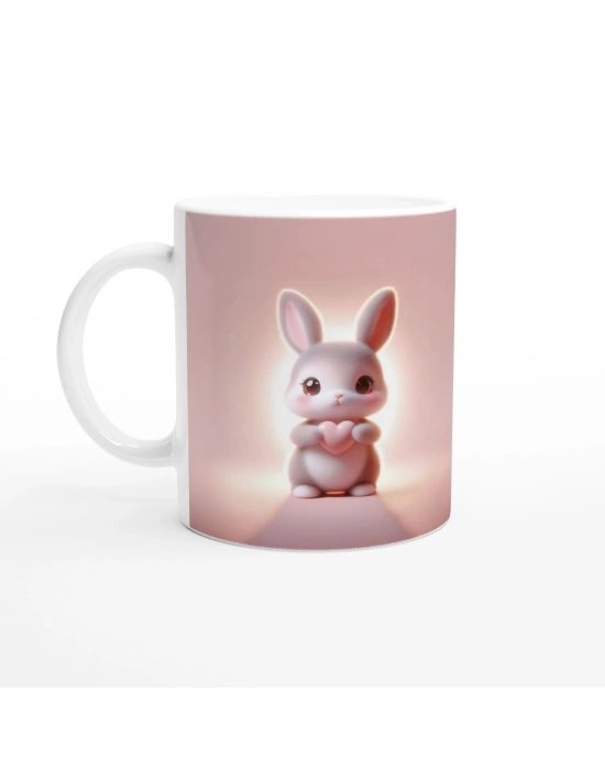 Kalpli Tavşan Figürlü Sevimli Pembe Temalı Baskılı Kupa Bardak