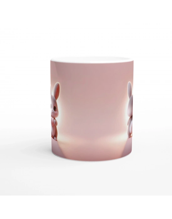 Kalpli Tavşan Figürlü Sevimli Pembe Temalı Baskılı Kupa Bardak