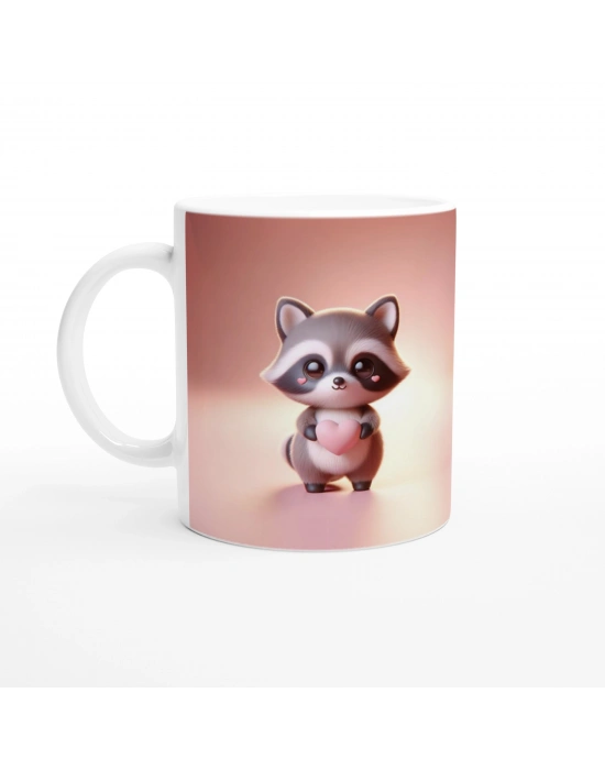 Kalpli Yanaklı Sevimli Rakun Temalı Baskılı Kupa Bardak