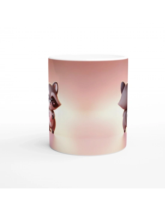 Kalpli Yanaklı Sevimli Rakun Temalı Baskılı Kupa Bardak