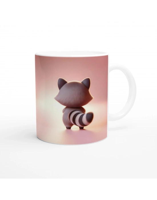 Kalpli Yanaklı Sevimli Rakun Temalı Baskılı Kupa Bardak