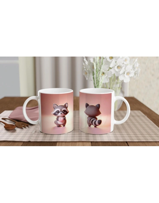 Kalpli Yanaklı Sevimli Rakun Temalı Baskılı Kupa Bardak