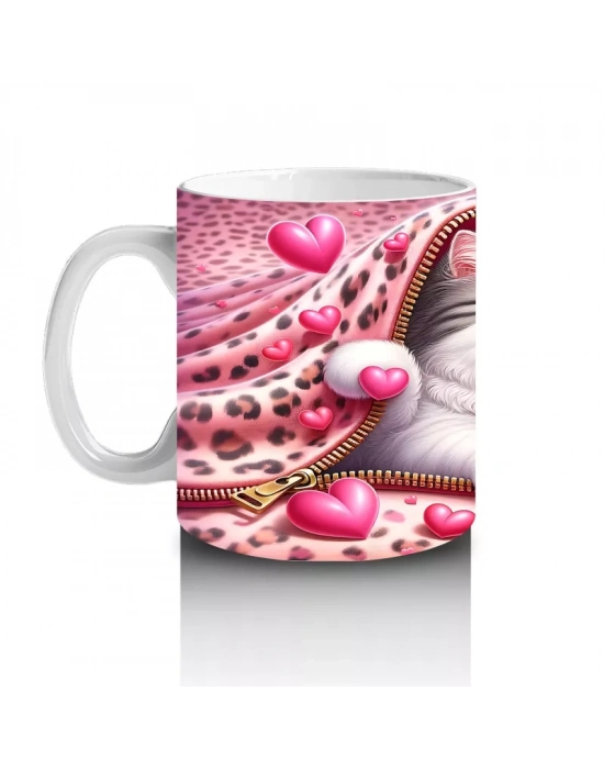 Kalpli Yastığa Sarılmış Çift Kedi – Baskılı Kahve Kupası